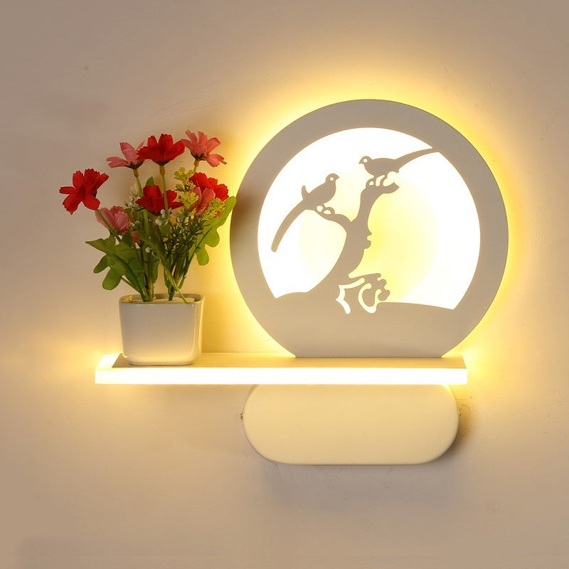 Skørter | Study Room Big O Wall Lamp with Shelf Acrylic Romantic White Finish Sconce Light