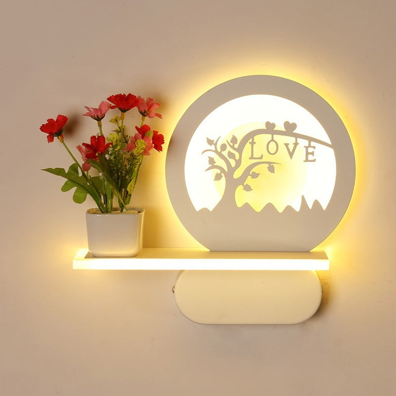Skørter | Study Room Big O Wall Lamp with Shelf Acrylic Romantic White Finish Sconce Light