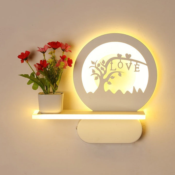 Skørter | Study Room Big O Wall Lamp with Shelf Acrylic Romantic White Finish Sconce Light