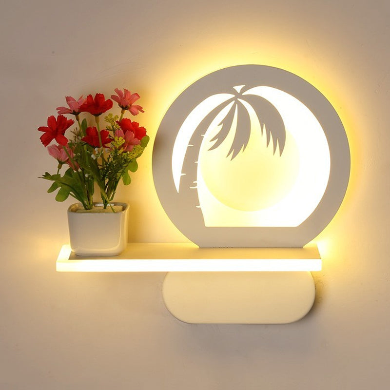 Skørter | Study Room Big O Wall Lamp with Shelf Acrylic Romantic White Finish Sconce Light
