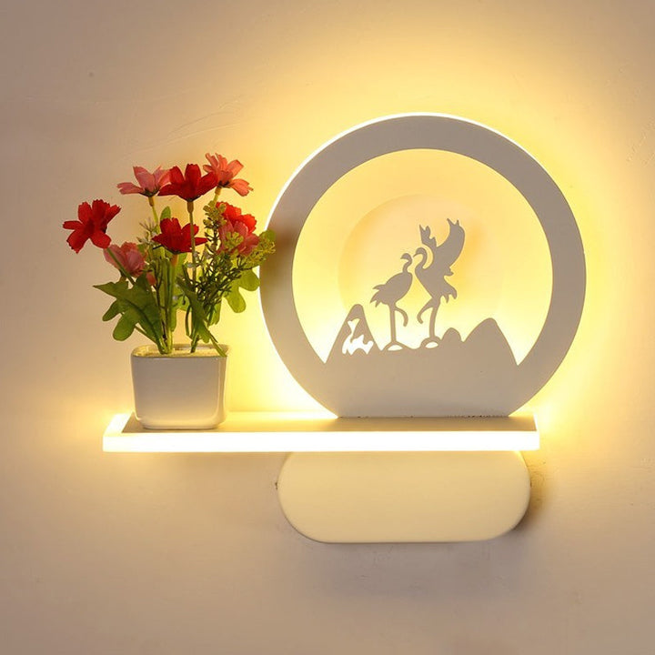Skørter | Study Room Big O Wall Lamp with Shelf Acrylic Romantic White Finish Sconce Light