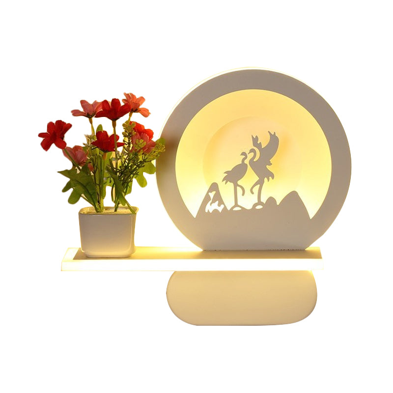 Skørter | Study Room Big O Wall Lamp with Shelf Acrylic Romantic White Finish Sconce Light