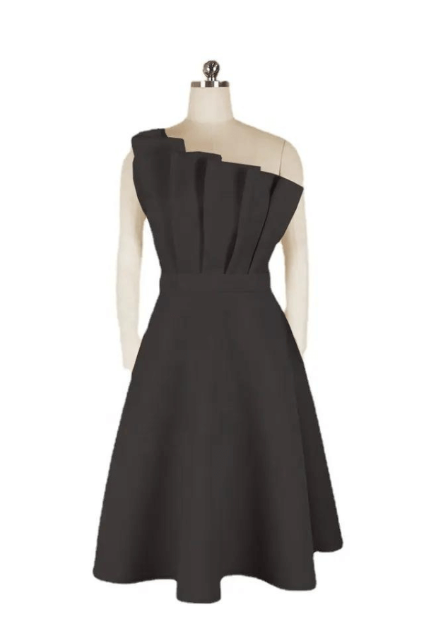 Lisslune | One Shoulder Midi Kleid Elegante A-Linie Passform Skulpturierte Details Festliche Kleidung
