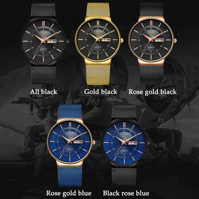 Lisslune | Luxury Men’s Ultra-Thin Waterproof Stainless Steel Quartz Watch – Elegant Date Display Sports Wristwatch