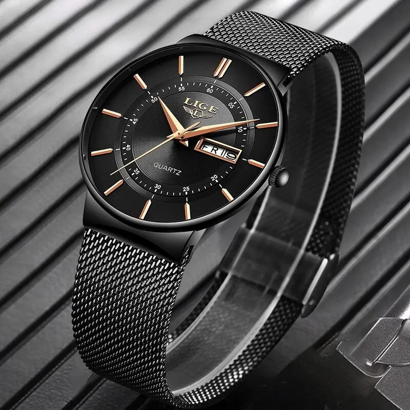 Lisslune | Luxury Men’s Ultra-Thin Waterproof Stainless Steel Quartz Watch – Elegant Date Display Sports Wristwatch