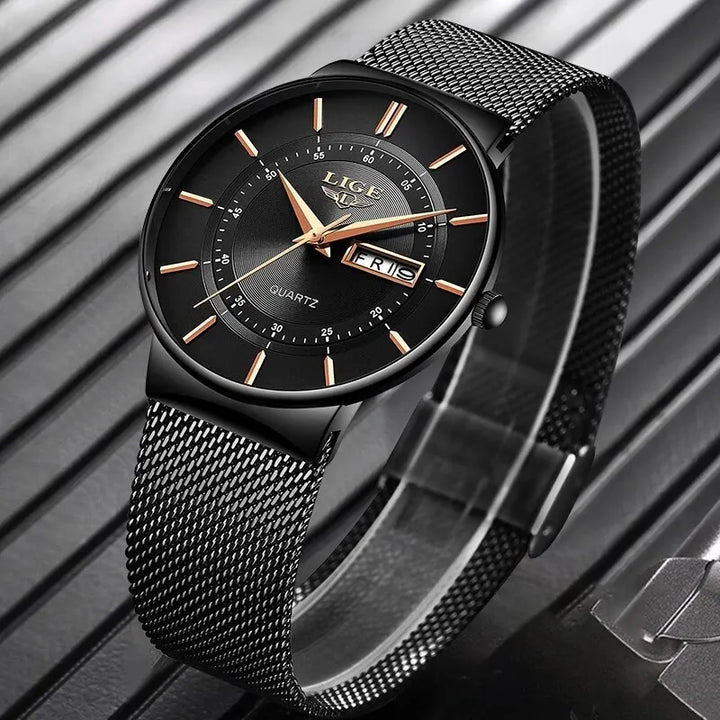 Lisslune | Luxury Men’s Ultra-Thin Waterproof Stainless Steel Quartz Watch – Elegant Date Display Sports Wristwatch