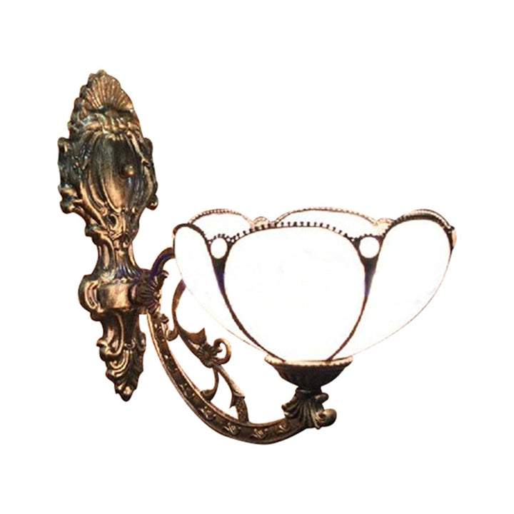 Lisslune | Blue/Beige Flower Shade Wall Light Stained Glass 1 Head Wall Mount Light in Antique Brass