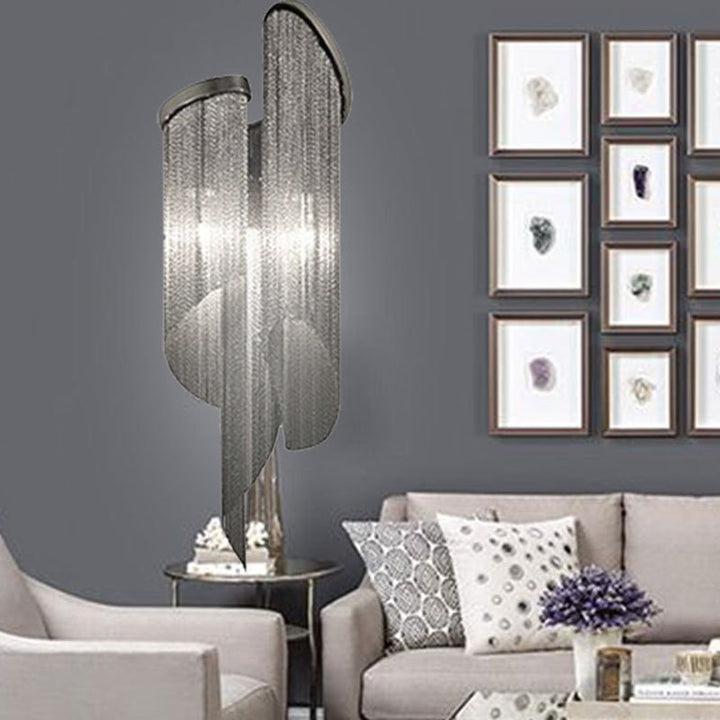Lisslune | 2 Heads Living Room Wall Lamp Simple Black Wall Lighting Ideas with Tassel Aluminum Shade