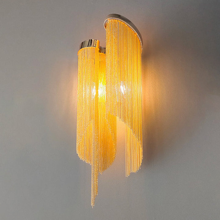 Lisslune | Tassel Chain Aluminum Wall Light Sconce Modern 2 Bulbs Wall Mounted Lamp for Living Room