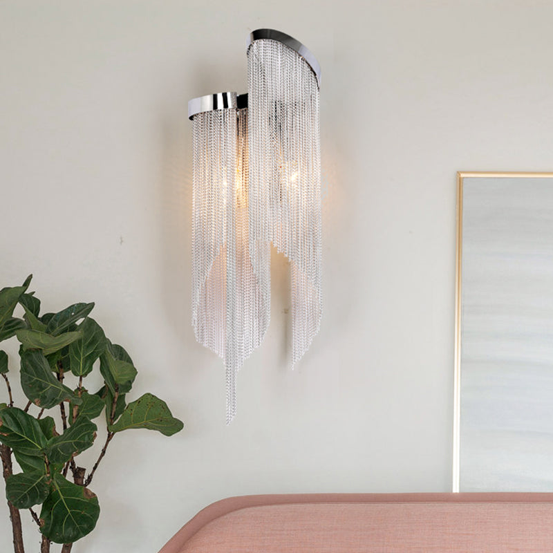 Lisslune | Tassel Chain Aluminum Wall Light Sconce Modern 2 Bulbs Wall Mounted Lamp for Living Room