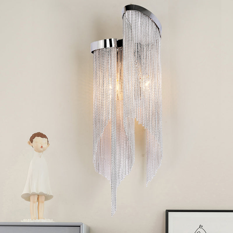 Lisslune | Tassel Chain Aluminum Wall Light Sconce Modern 2 Bulbs Wall Mounted Lamp for Living Room