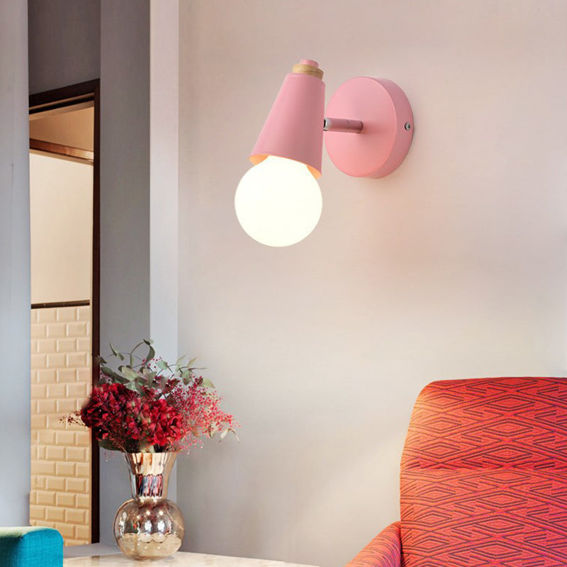 Lisslune | Exposed Bulb Wall Lamp Modern Style 1 Head Metal Wall Light with Conical Base