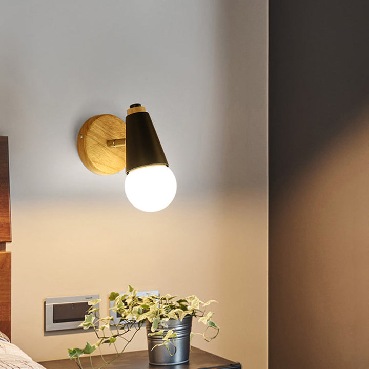 Lisslune | Exposed Bulb Wall Lamp Modern Style 1 Head Metal Wall Light with Conical Base