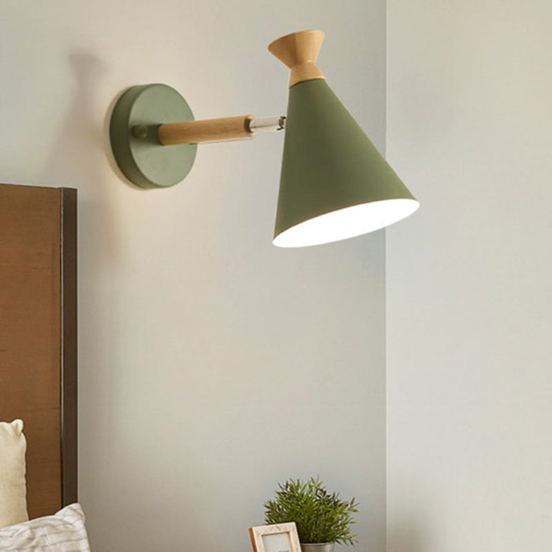 Skørter | Iron cone wall-mounted lamp contemporary 1 bulb wall lighting ideas with wooden top