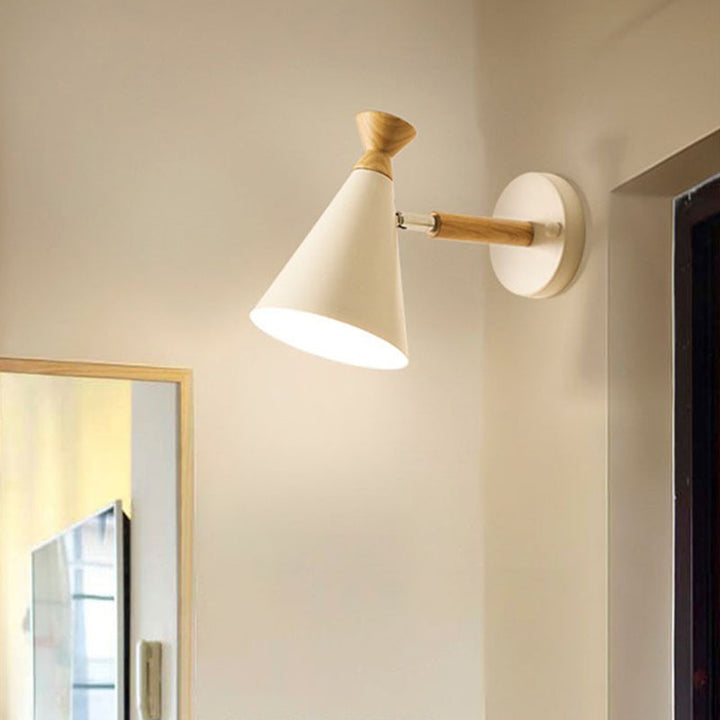 Skørter | Iron cone wall-mounted lamp contemporary 1 bulb wall lighting ideas with wooden top