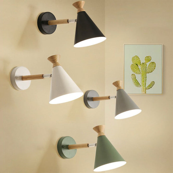 Skørter | Iron cone wall-mounted lamp contemporary 1 bulb wall lighting ideas with wooden top