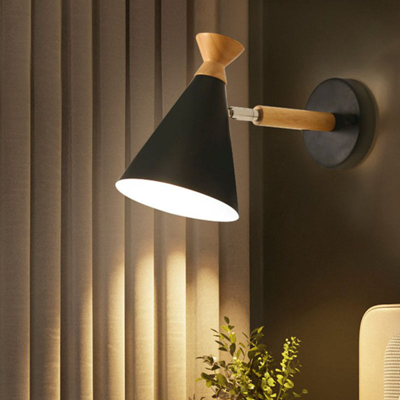 Skørter | Iron cone wall-mounted lamp contemporary 1 bulb wall lighting ideas with wooden top