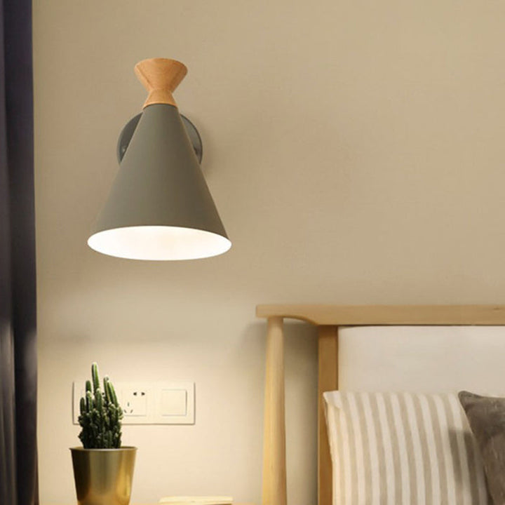 Skørter | Iron cone wall-mounted lamp contemporary 1 bulb wall lighting ideas with wooden top