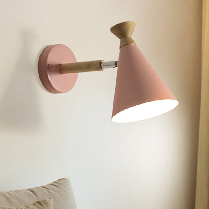 Skørter | Iron cone wall-mounted lamp contemporary 1 bulb wall lighting ideas with wooden top