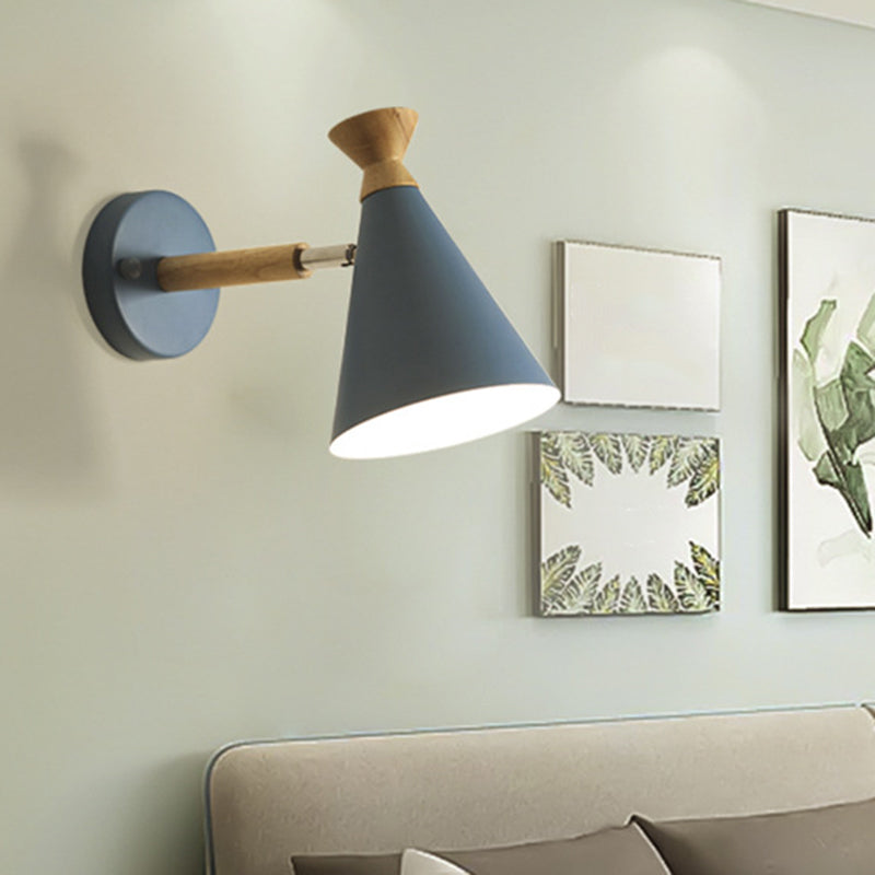 Skørter | Iron cone wall-mounted lamp contemporary 1 bulb wall lighting ideas with wooden top