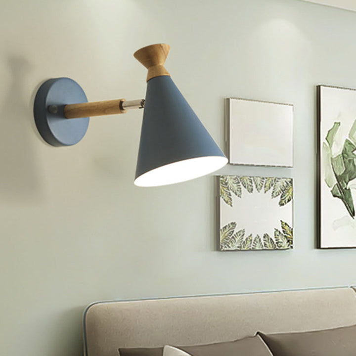 Skørter | Iron cone wall-mounted lamp contemporary 1 bulb wall lighting ideas with wooden top