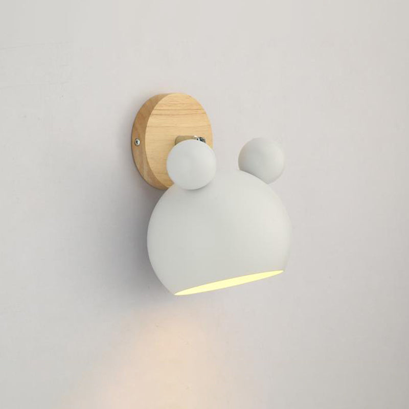 Lisslune | Geometry Iron Wall Mount Light Fixture Modernistic 1-Head White Wall Lighting with Round Wood Backplate