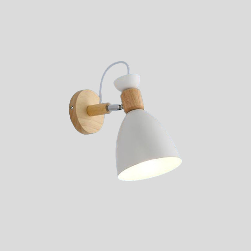 Lisslune | Geometry Iron Wall Mount Light Fixture Modernistic 1-Head White Wall Lighting with Round Wood Backplate