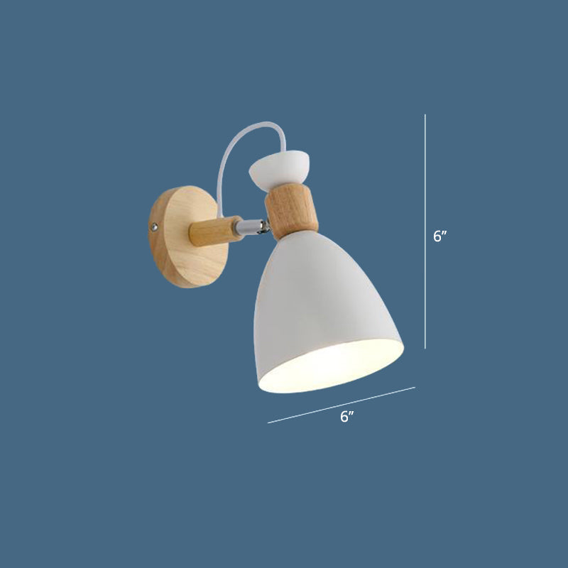 Lisslune | Geometry Iron Wall Mount Light Fixture Modernistic 1-Head White Wall Lighting with Round Wood Backplate