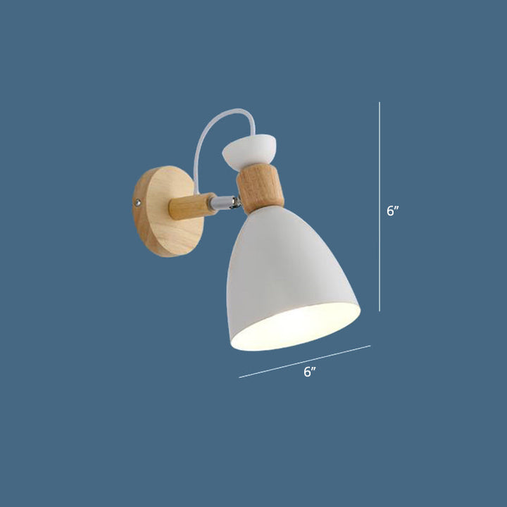 Lisslune | Geometry Iron Wall Mount Light Fixture Modernistic 1-Head White Wall Lighting with Round Wood Backplate
