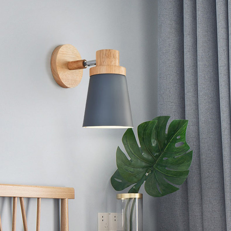 Lisslune | Barrel Wall Lamp Sconces Minimalistic Metal 1-Head Living Room Wall Lighting Fixture with Wooden Backplate