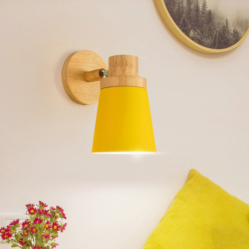 Lisslune | Barrel Wall Lamp Sconces Minimalistic Metal 1-Head Living Room Wall Lighting Fixture with Wooden Backplate