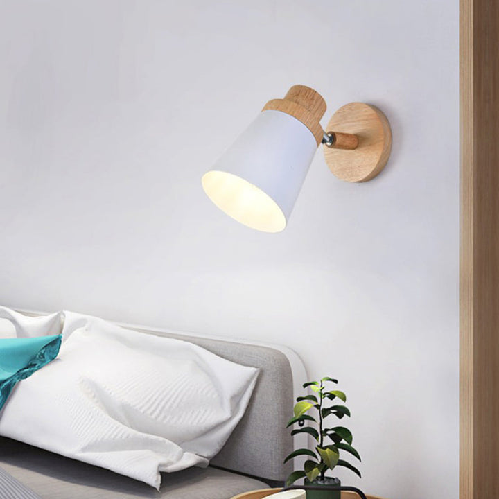 Lisslune | Barrel Wall Lamp Sconces Minimalistic Metal 1-Head Living Room Wall Lighting Fixture with Wooden Backplate