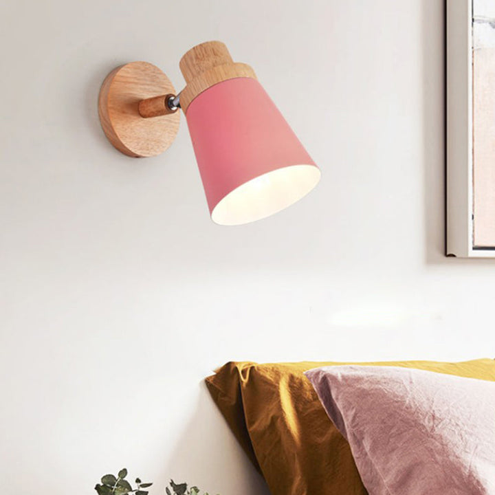 Lisslune | Barrel Wall Lamp Sconces Minimalistic Metal 1-Head Living Room Wall Lighting Fixture with Wooden Backplate