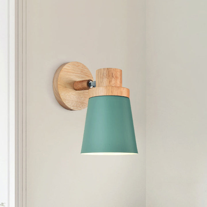 Lisslune | Barrel Wall Lamp Sconces Minimalistic Metal 1-Head Living Room Wall Lighting Fixture with Wooden Backplate