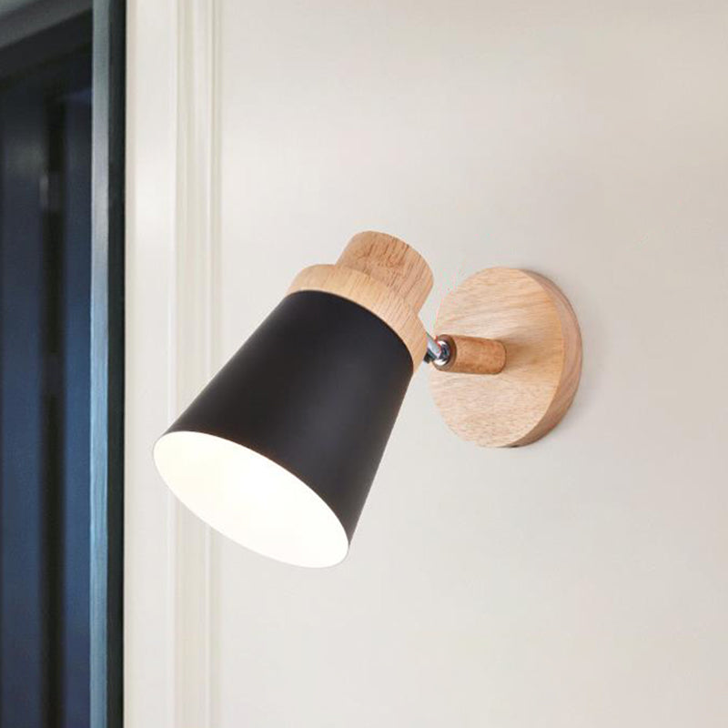 Lisslune | Barrel Wall Lamp Sconces Minimalistic Metal 1-Head Living Room Wall Lighting Fixture with Wooden Backplate