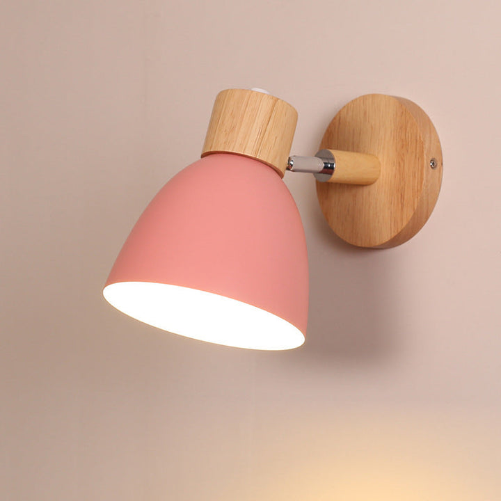 Lisslune | 1 Light Corridor Wall Lamp Fixture Macaron Wooden Wall Mounted Lamp with Dome Aluminium Shade