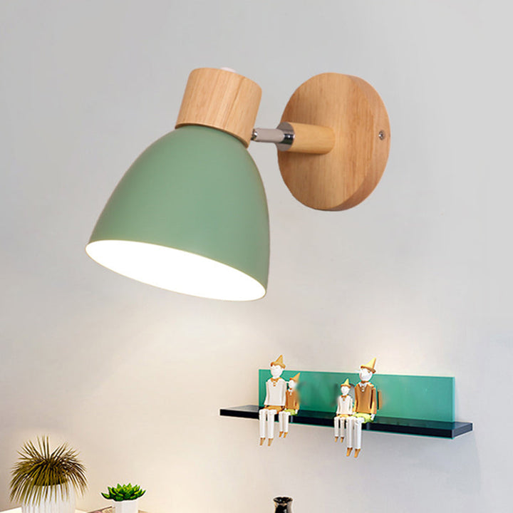 Lisslune | 1 Light Corridor Wall Lamp Fixture Macaron Wooden Wall Mounted Lamp with Dome Aluminium Shade
