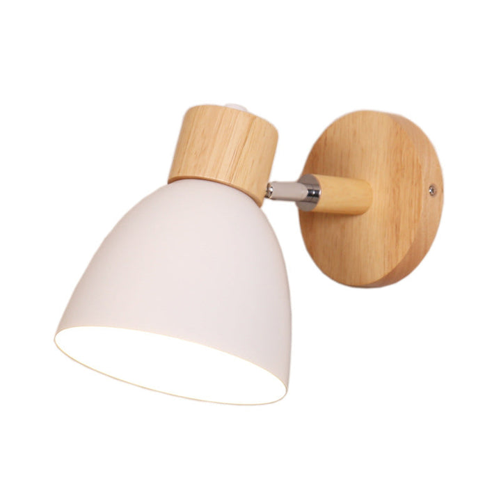Lisslune | 1 Light Corridor Wall Lamp Fixture Macaron Wooden Wall Mounted Lamp with Dome Aluminium Shade