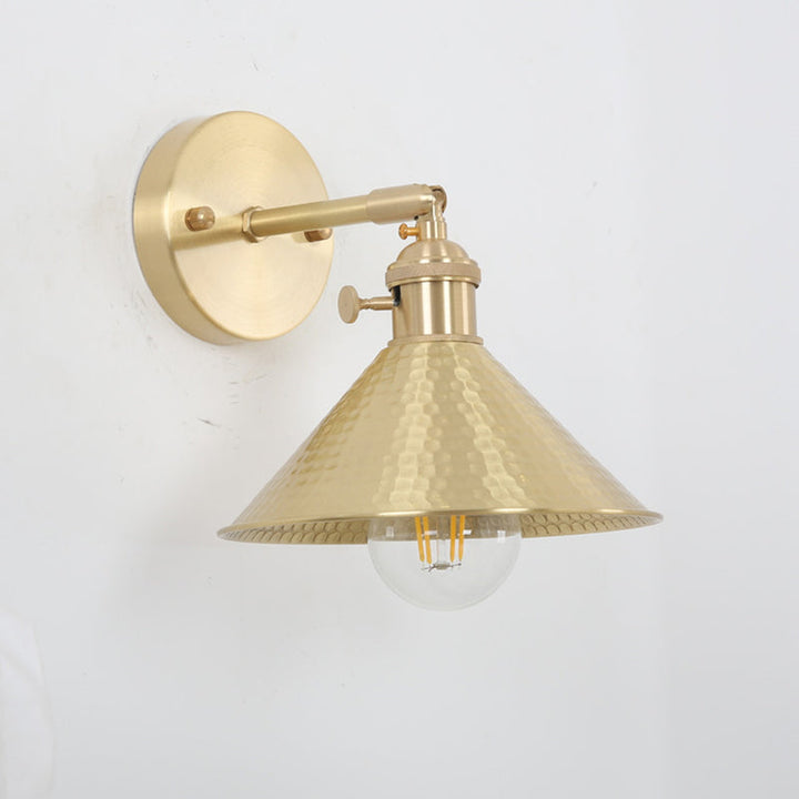 Lisslune | 1 Light Cone Wall Lighting Ideas Industrial Brass Metal Wall Mounted Lamp for Nightstand