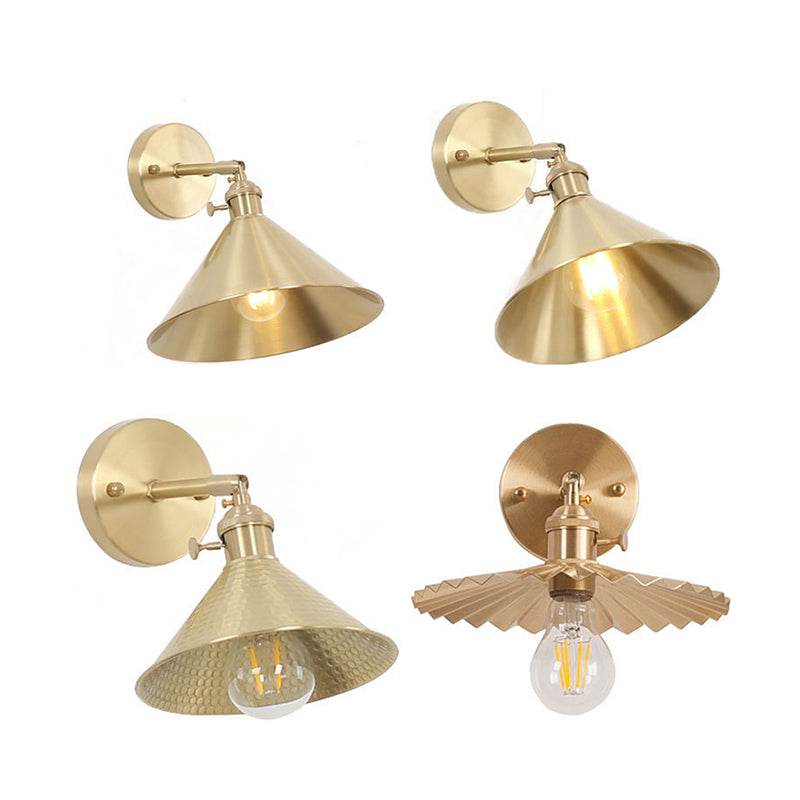 Lisslune | 1 Light Cone Wall Lighting Ideas Industrial Brass Metal Wall Mounted Lamp for Nightstand