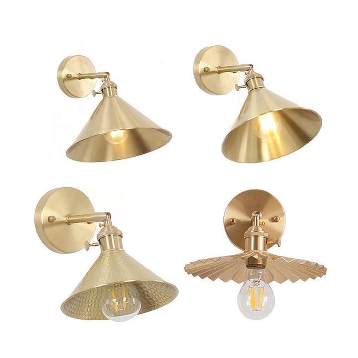 Lisslune | 1 Light Cone Wall Lighting Ideas Industrial Brass Metal Wall Mounted Lamp for Nightstand
