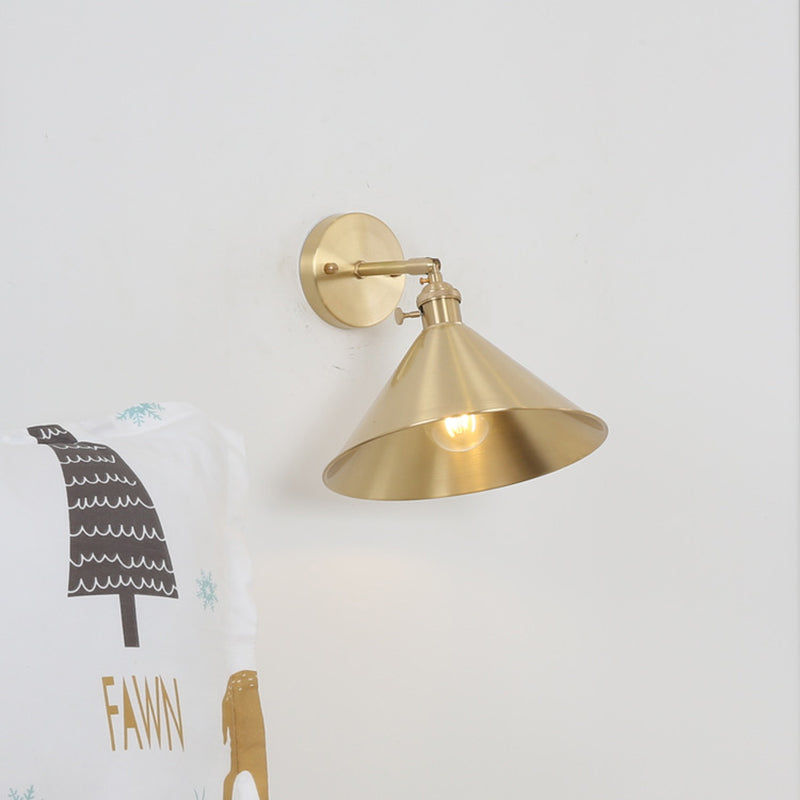 Lisslune | 1 Light Cone Wall Lighting Ideas Industrial Brass Metal Wall Mounted Lamp for Nightstand
