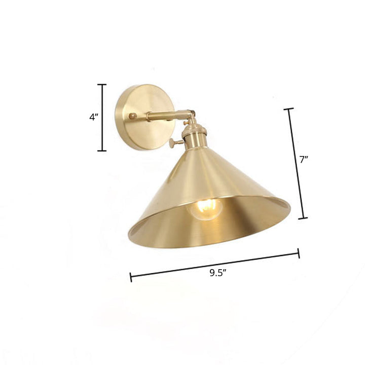 Lisslune | 1 Light Cone Wall Lighting Ideas Industrial Brass Metal Wall Mounted Lamp for Nightstand