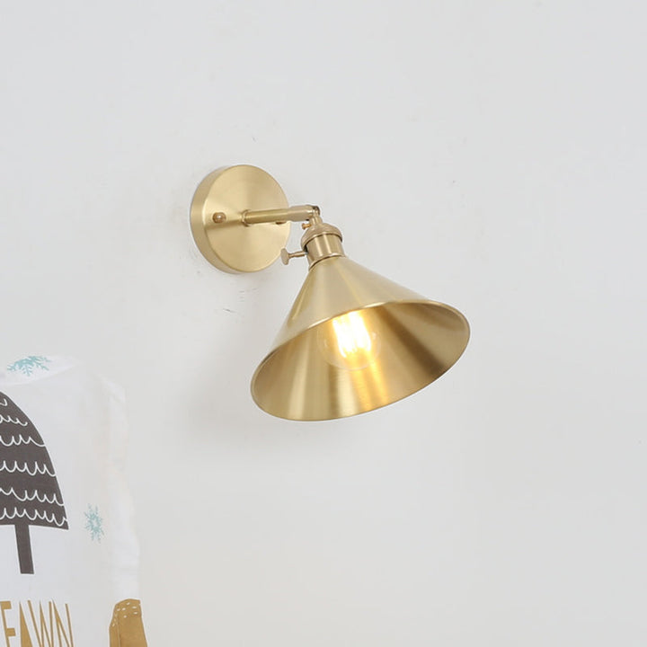 Lisslune | 1 Light Cone Wall Lighting Ideas Industrial Brass Metal Wall Mounted Lamp for Nightstand