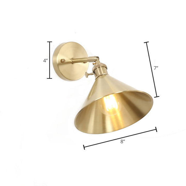 Lisslune | 1 Light Cone Wall Lighting Ideas Industrial Brass Metal Wall Mounted Lamp for Nightstand