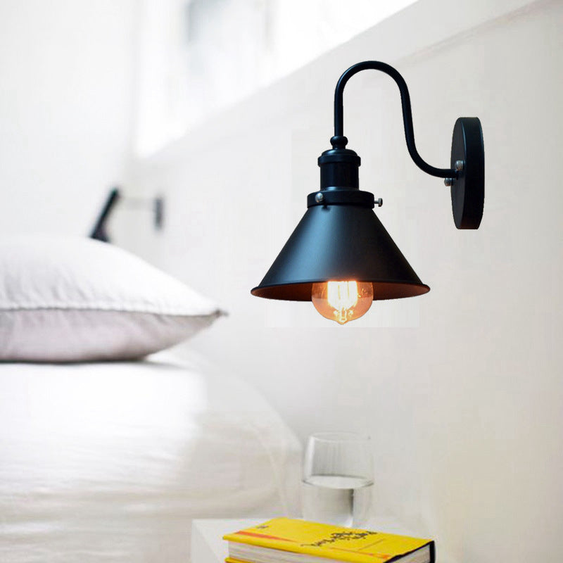 Lisslune | 1-Bulb Wall Hanging Lamp Stock Bedroom Wall Lighting with Conical Metal Shade in Black