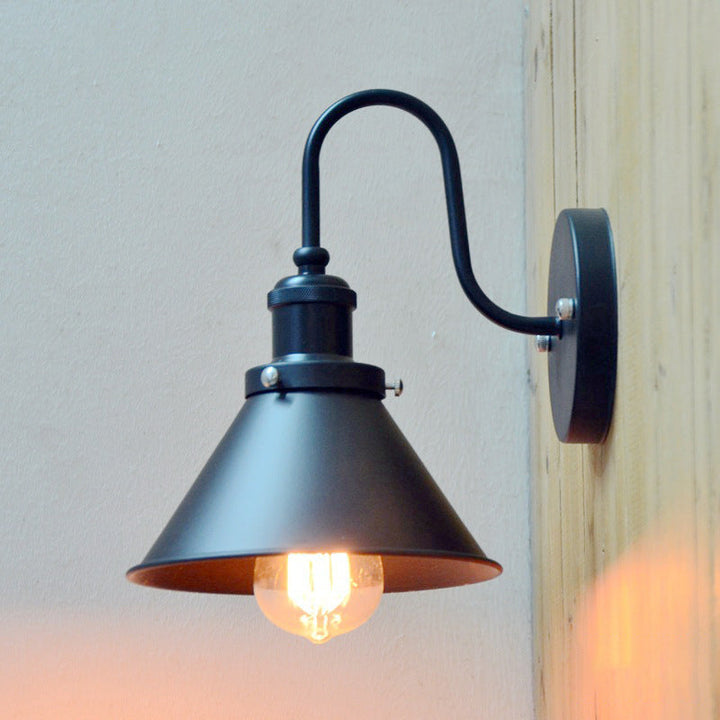 Lisslune | 1-Bulb Wall Hanging Lamp Stock Bedroom Wall Lighting with Conical Metal Shade in Black
