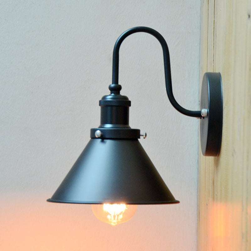 Lisslune | 1-Bulb Wall Hanging Lamp Stock Bedroom Wall Lighting with Conical Metal Shade in Black