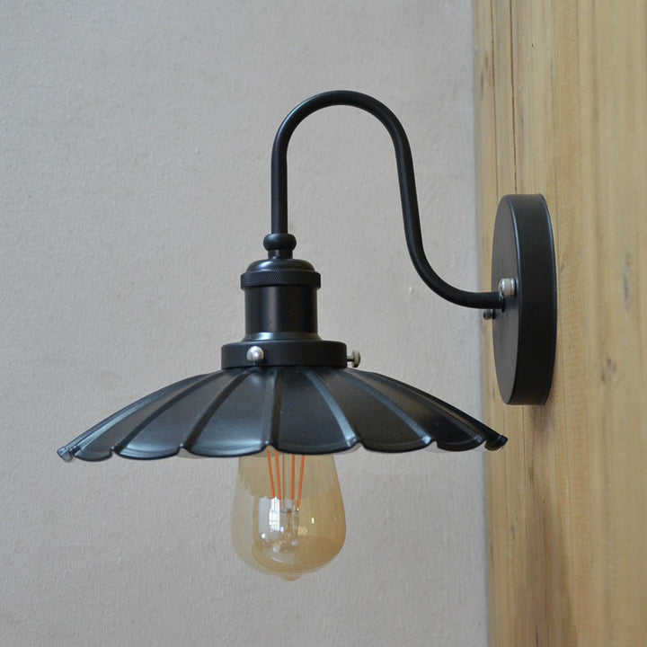 Lisslune | 1-Bulb Wall Hanging Lamp Stock Bedroom Wall Lighting with Conical Metal Shade in Black