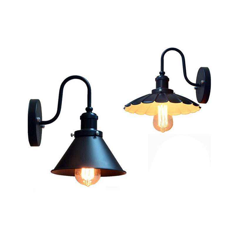 Lisslune | 1-Bulb Wall Hanging Lamp Stock Bedroom Wall Lighting with Conical Metal Shade in Black